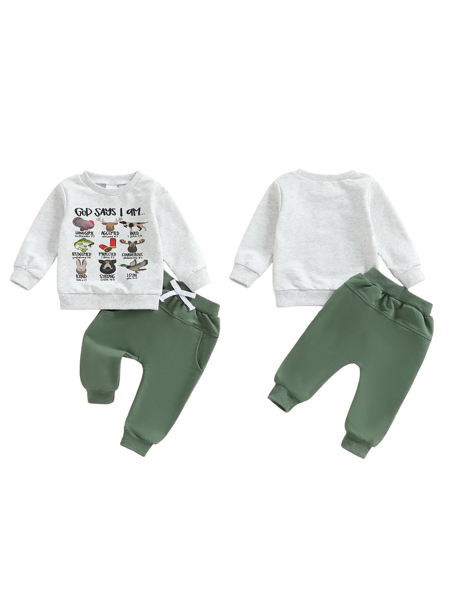 Infant Boys Stylish Autumn Ensemble Trendy Long Sleeve Top with Printed Letters and Matching Solid Pants - 2 Piece Set