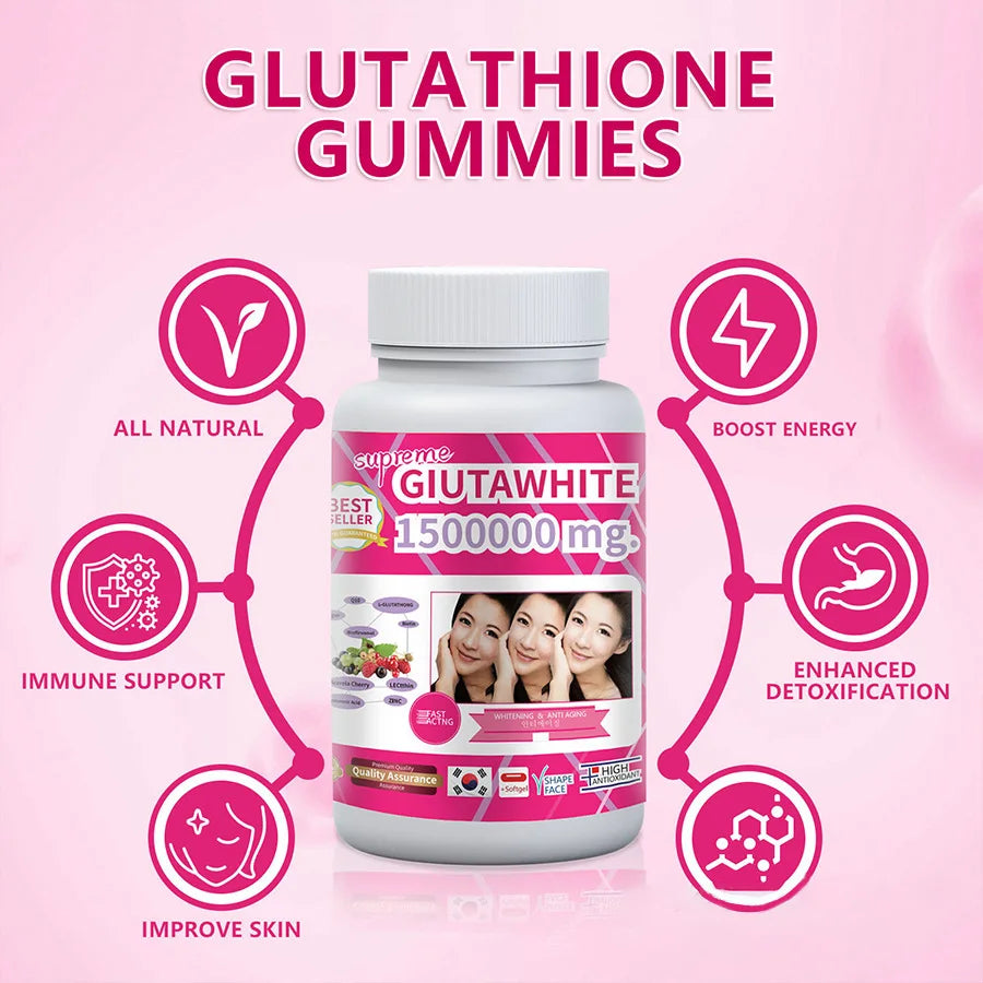 Gluta White 1500000mg. Collagen Stimulator Healthy Blood Circulation - Glutathione Skin Whitening Formula - 30 Softgel Capsules