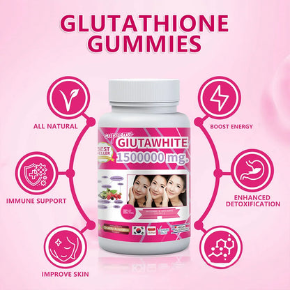 Gluta White 1500000mg. Collagen Stimulator Healthy Blood Circulation - Glutathione Skin Whitening Formula - 30 Softgel Capsules