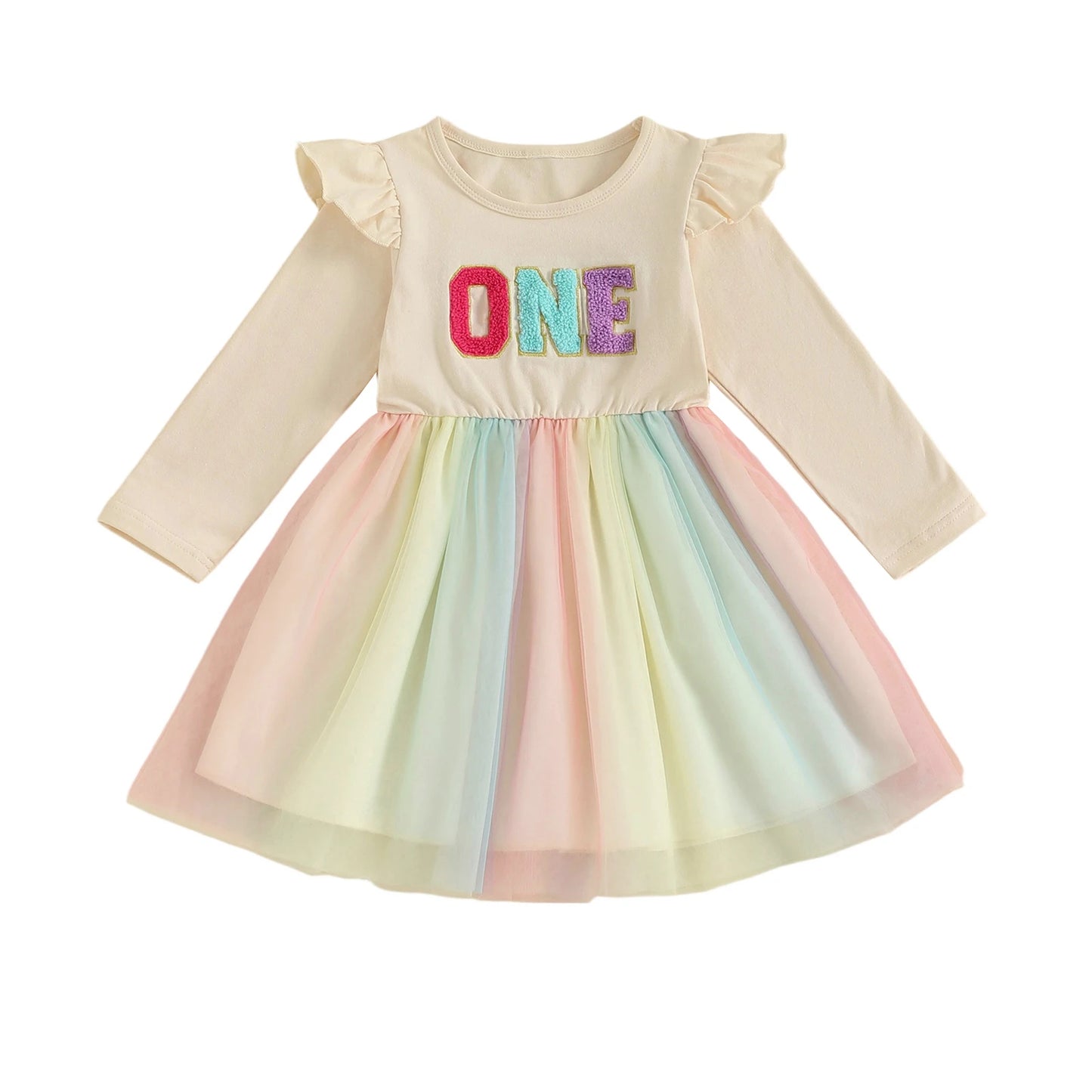 Cute Baby Girl Party Dress with Floral Embroidery Round Neck Long Sleeves Tulle Patchwork Princess Dress for Toddler s Birthday