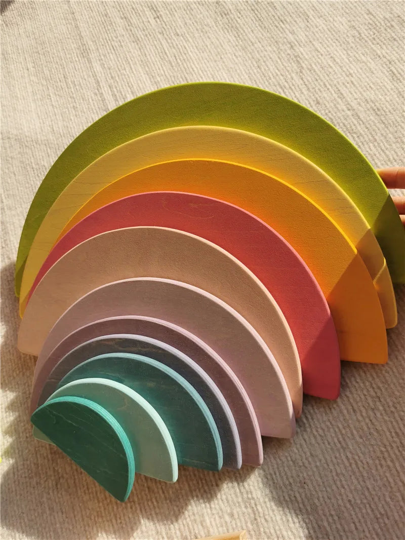 High Quality Wooden Toys Pastel Basswood Rainbow Stacking Blocks Pine Building Semi Sorting Peg Dolls Balls for Kids Play