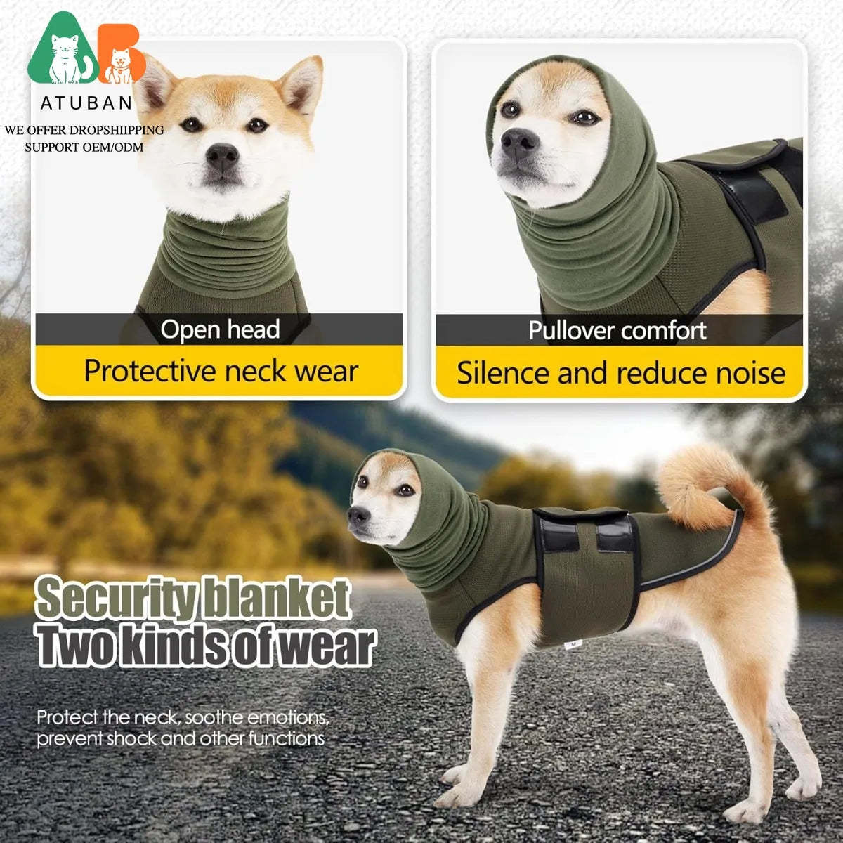 ATUBAN Dog Anxiety Vest Coat,Vet Visits and Separation-Keep Pet Calm,Dog Jacket for Thunder,Anti Anxiety Vest for Dogs and Cat