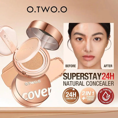 24H Long Lasting Air Cushion Cream Powder Oil Control Matte Soft Focus Concealer Pressed Makeup Foundation For Face