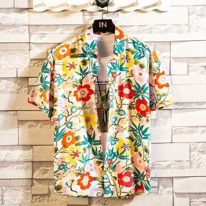 Summer High Quality Cotton Mens Hawaiian Shirt Printed Short Sleeve Big Size Hawaii Men Beach Floral Shirts Multiple 1037
