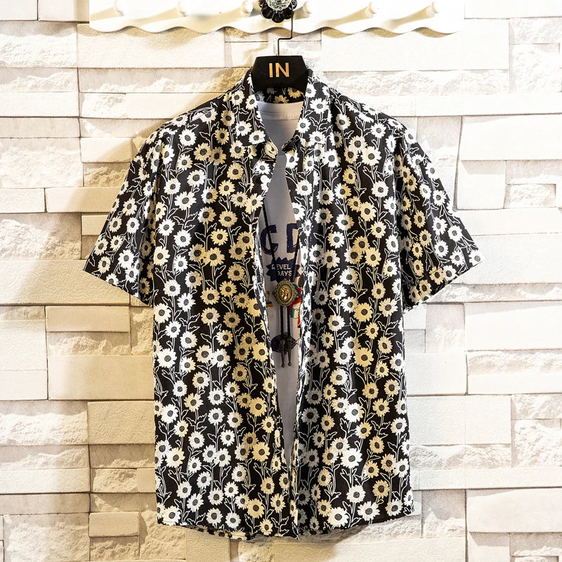 Summer High Quality Cotton Mens Hawaiian Shirt Printed Short Sleeve Big Size Hawaii Men Beach Floral Shirts Multiple 1037