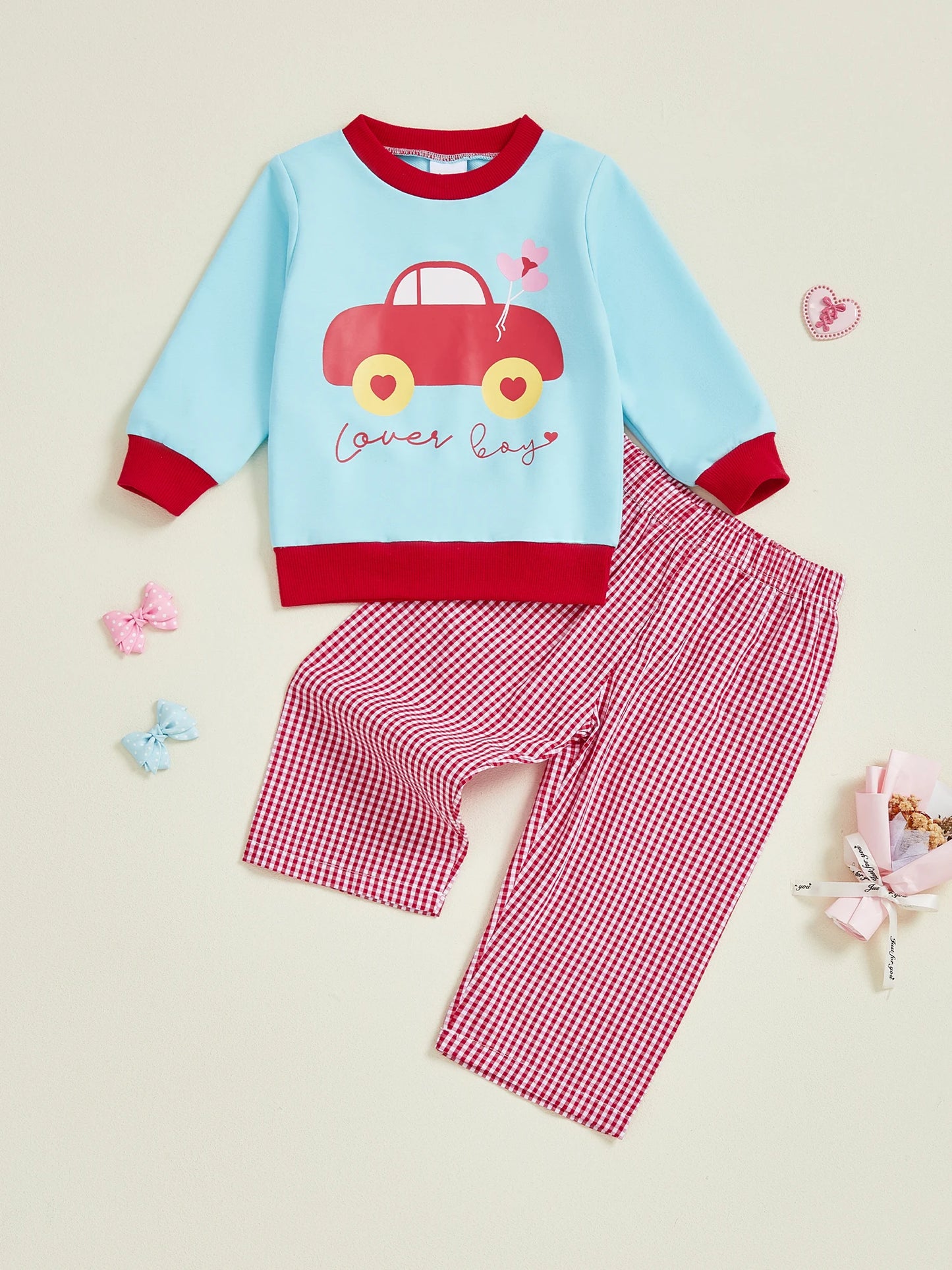 Baby Girl Valentine s Day Outfits Heart Print Ruffle Sleeve Top Elastic Waist Bowknot Leggings 2 Pcs Set for Toddler Girls