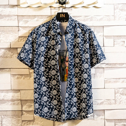 Summer High Quality Cotton Mens Hawaiian Shirt Printed Short Sleeve Big Size Hawaii Men Beach Floral Shirts Multiple 1037