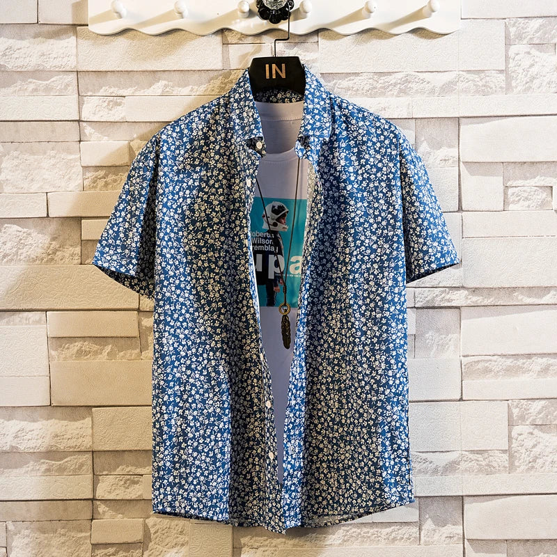 Summer High Quality Cotton Mens Hawaiian Shirt Printed Short Sleeve Big Size Hawaii Men Beach Floral Shirts Multiple 1037