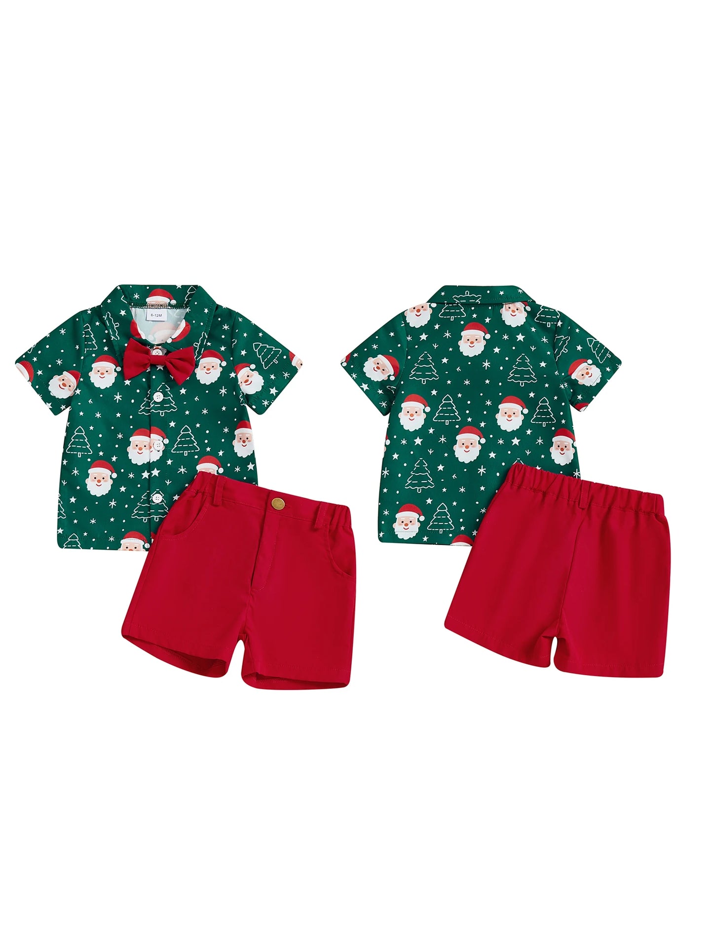 Adorable Infant Boys 2-Piece Set Stylish Short-Sleeve Shirt with Festive Christmas Print and Matching Solid Shorts for a