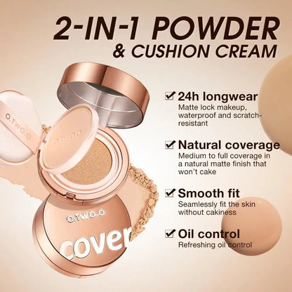 24H Long Lasting Air Cushion Cream Powder Oil Control Matte Soft Focus Concealer Pressed Makeup Foundation For Face