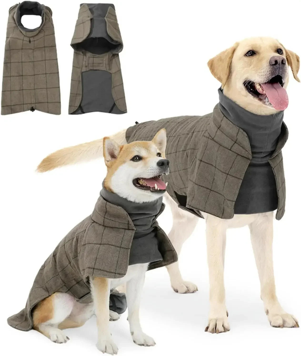 ATUBAN Warm Dog Coat English Plaid Dog Fleece Vest Windbreaker Jacket Winter Clothing Traction Eyelets Suitable for All Dog Type