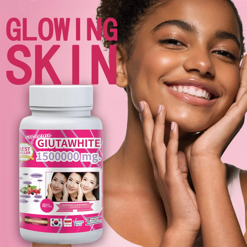 Gluta White 1500000mg. Collagen Stimulator Healthy Blood Circulation - Glutathione Skin Whitening Formula - 30 Softgel Capsules