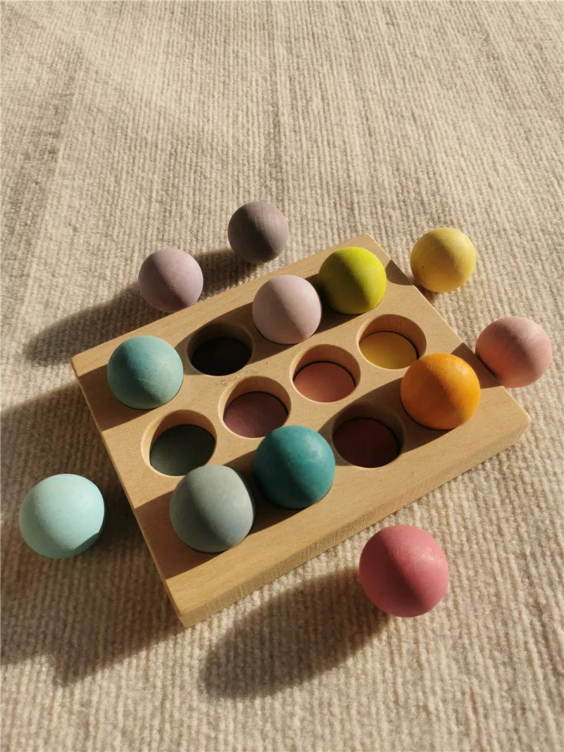 High Quality Wooden Toys Pastel Basswood Rainbow Stacking Blocks Pine Building Semi Sorting Peg Dolls Balls for Kids Play