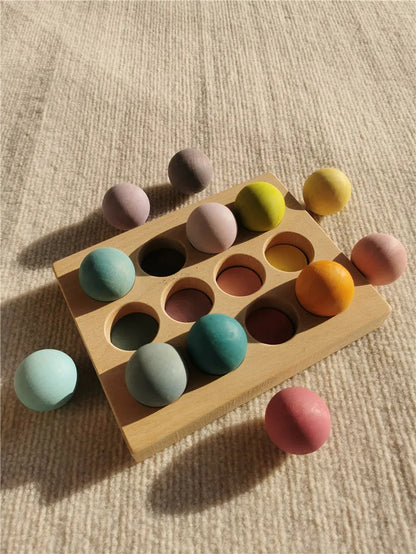 High Quality Wooden Toys Pastel Basswood Rainbow Stacking Blocks Pine Building Semi Sorting Peg Dolls Balls for Kids Play