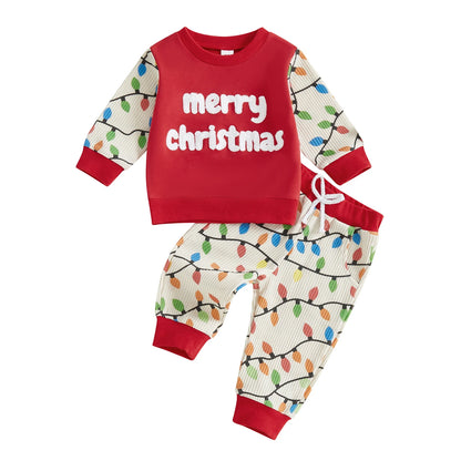 Baby Boy Winter Holiday Outfits Letter Embroidery Sweater Snowflake Print Pants 2 Piece Set for Christmas