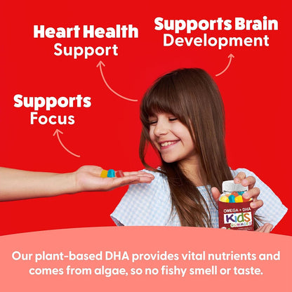 OMEGA + DHA Gummies for Kids, with Omega 3 6 9 + DHA, Vitamin C - Healthy Brain Function, Vision & Heart Health, Vegetarian