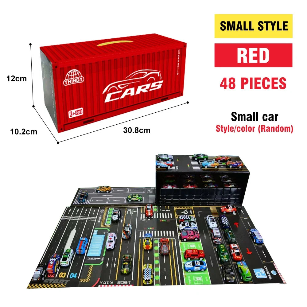 Christmas Gift 48Pieces Alloy Racing Car Models Scale Cars Set Container Storage Toy Metal Trucks Vehicles Model for for Kids