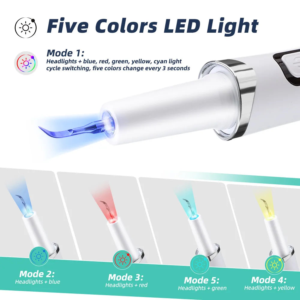Electric Ultrasonic Dental Scaler 5 Modes Calculus Oral Tartar Remover Tooth Stain 9 Levels Cleaner Teeth Whitening Oral Care
