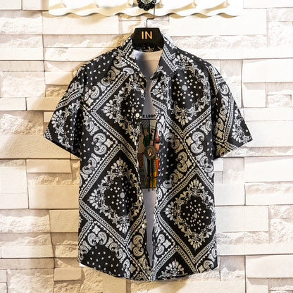 Summer High Quality Cotton Mens Hawaiian Shirt Printed Short Sleeve Big Size Hawaii Men Beach Floral Shirts Multiple 1037