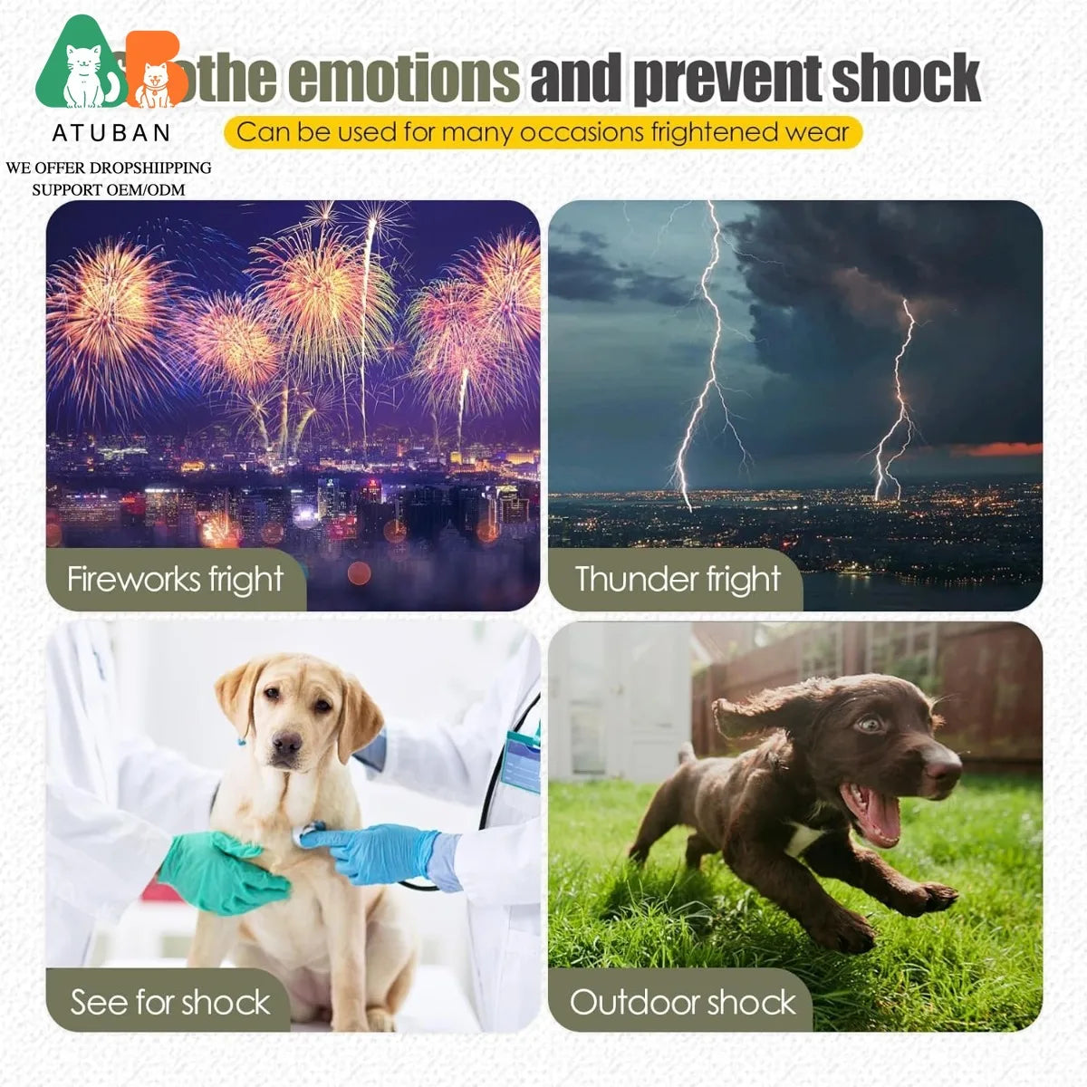 ATUBAN Dog Anxiety Vest Coat,Vet Visits and Separation-Keep Pet Calm,Dog Jacket for Thunder,Anti Anxiety Vest for Dogs and Cat