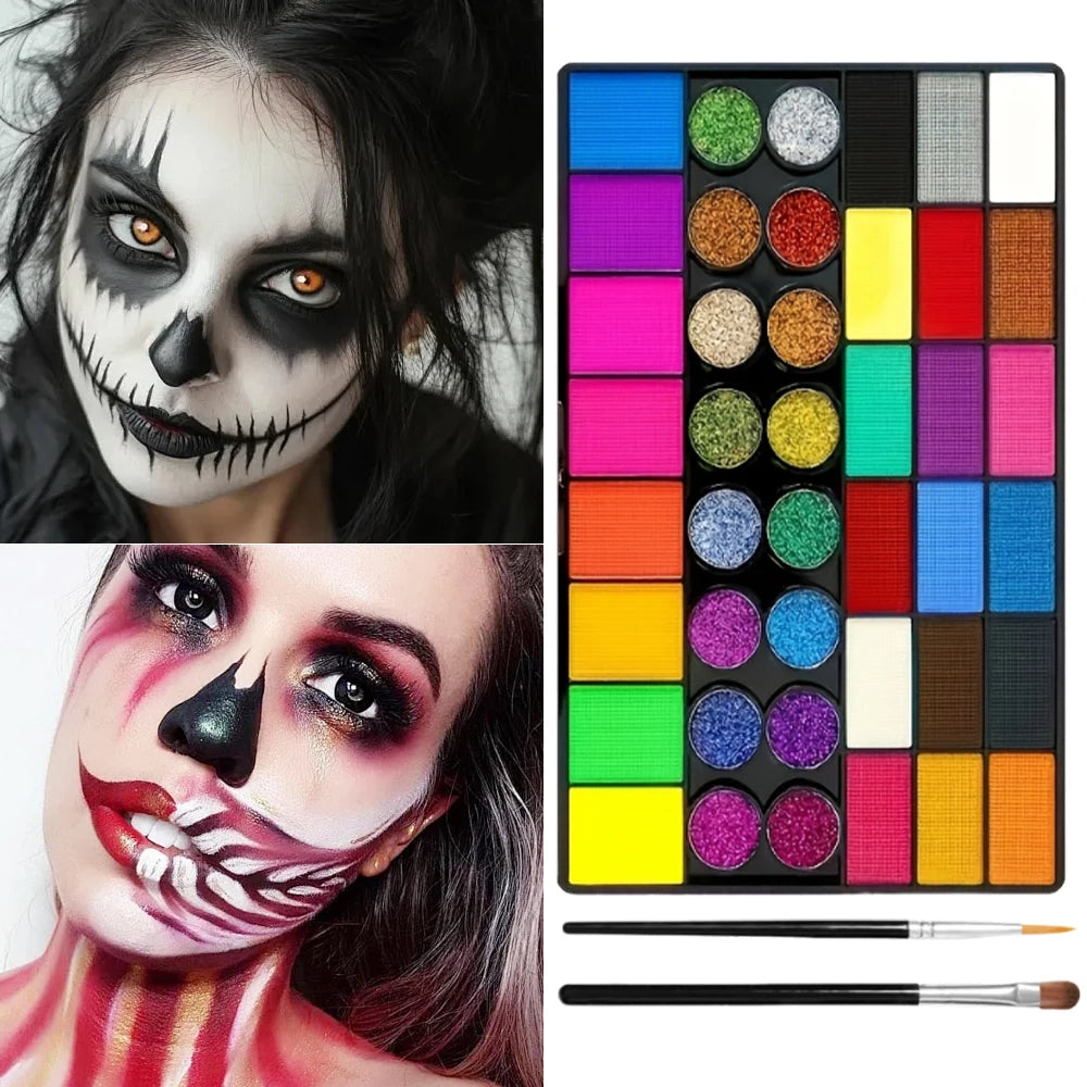 42 Colors UV Neon Face Paint Set Water Soluble Fluorescent Glitter Art Makeup for Body Painting Festivals Halloween