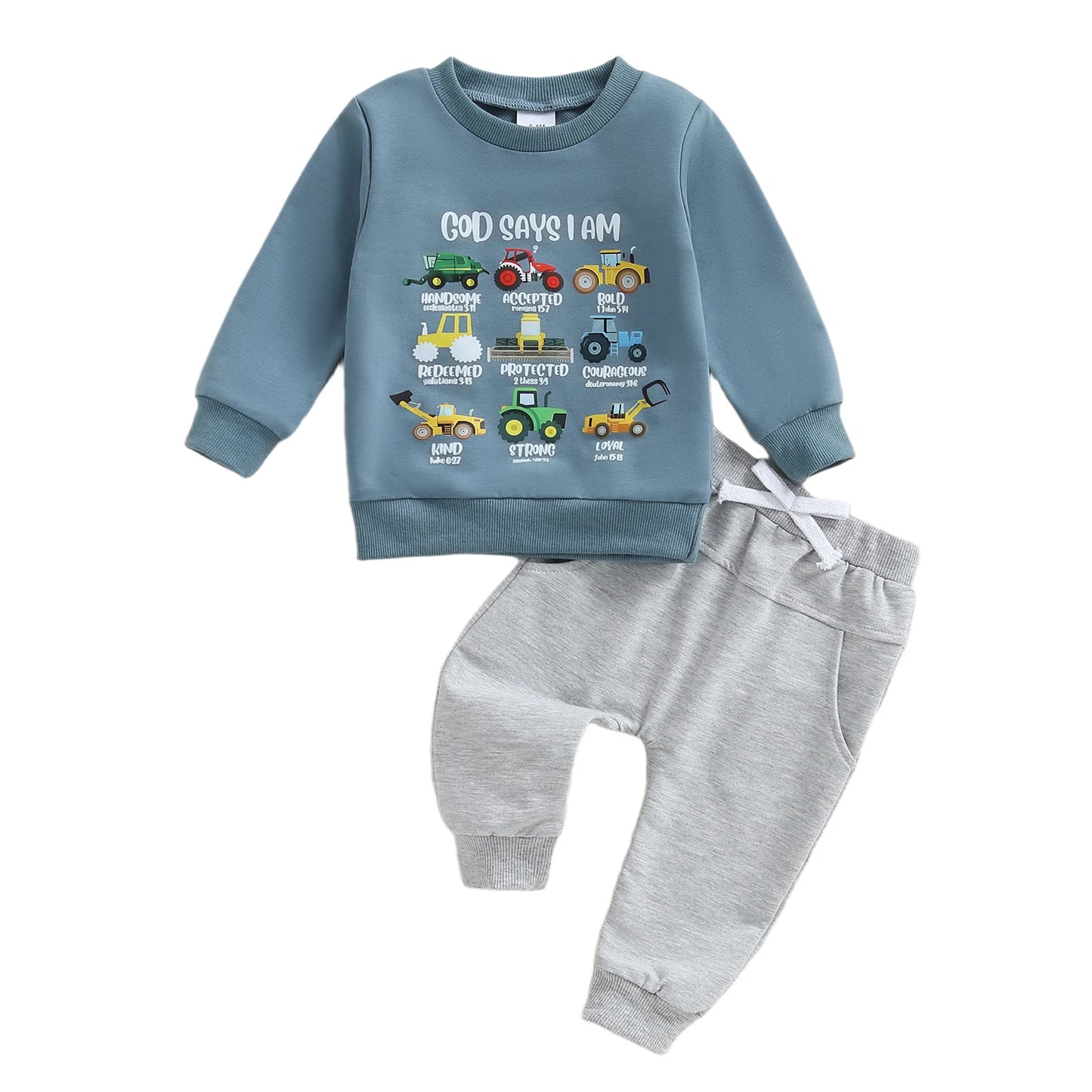 Infant Boys Stylish Autumn Ensemble Trendy Long Sleeve Top with Printed Letters and Matching Solid Pants - 2 Piece Set