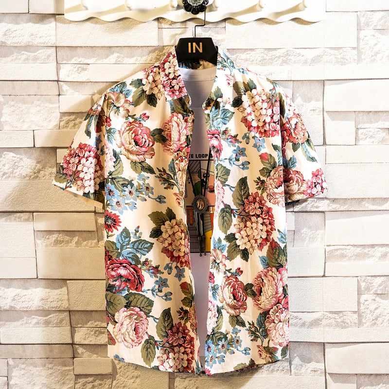 Summer High Quality Cotton Mens Hawaiian Shirt Printed Short Sleeve Big Size Hawaii Men Beach Floral Shirts Multiple 1037
