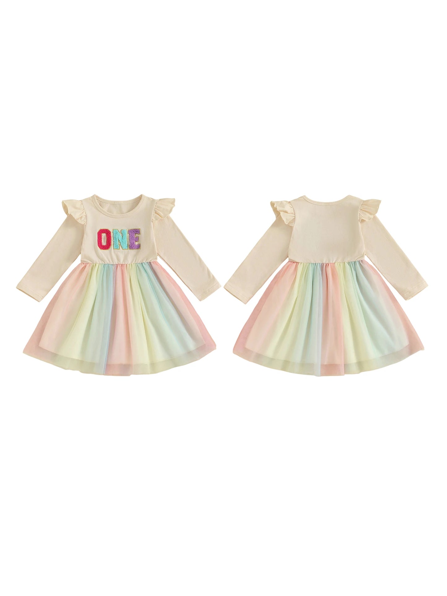 Cute Baby Girl Party Dress with Floral Embroidery Round Neck Long Sleeves Tulle Patchwork Princess Dress for Toddler s Birthday