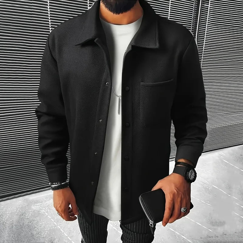 Polyester Brushed Short Jacket for Men, Lapel Button-Down Pocket Coat, Comfortable Casual Autumn Winter Office Business Wear
