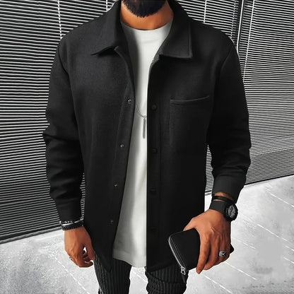Polyester Brushed Short Jacket for Men, Lapel Button-Down Pocket Coat, Comfortable Casual Autumn Winter Office Business Wear