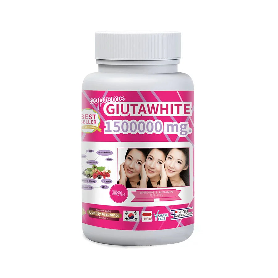 Gluta White 1500000mg. Collagen Stimulator Healthy Blood Circulation - Glutathione Skin Whitening Formula - 30 Softgel Capsules