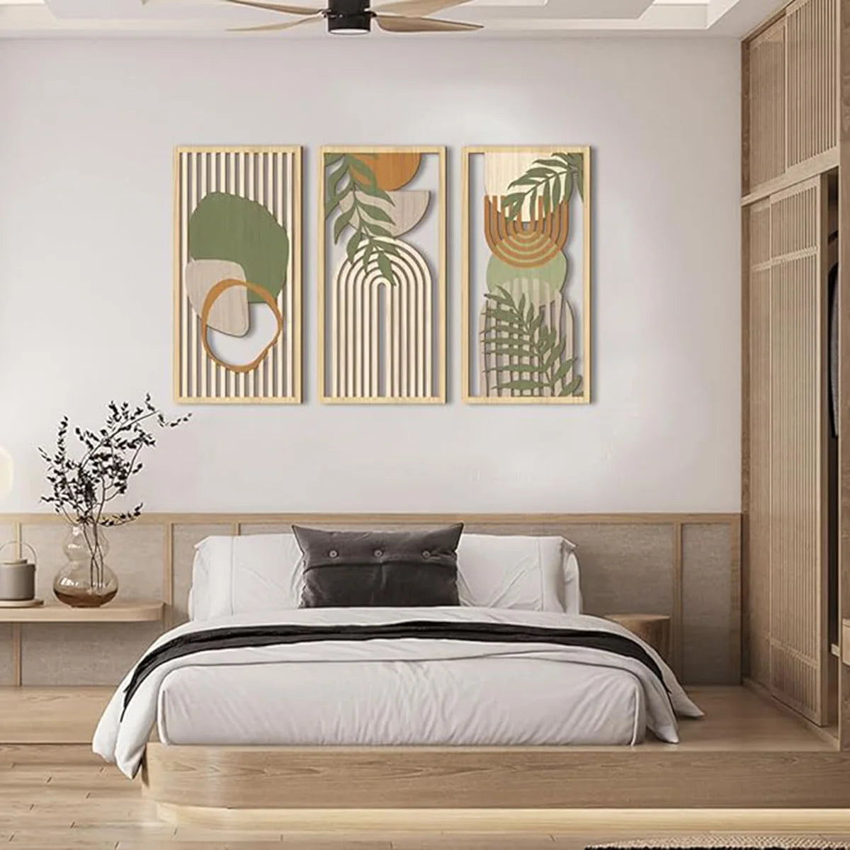 3pcs Bohemian Style Hollow Wooden Wall Art Abstract Geometry Decor for Bedroom Living Room Dining Room Porch