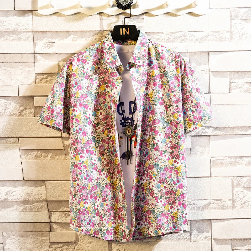 Summer High Quality Cotton Mens Hawaiian Shirt Printed Short Sleeve Big Size Hawaii Men Beach Floral Shirts Multiple 1037