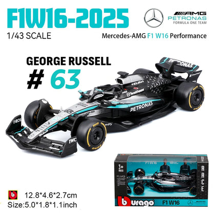Bburago 1:43 New F1 Mercedes-AMG 2025 W16 #63 George Russell #12 Kimi Antonelli Alloy Car Die Cast Model Toy Collectible
