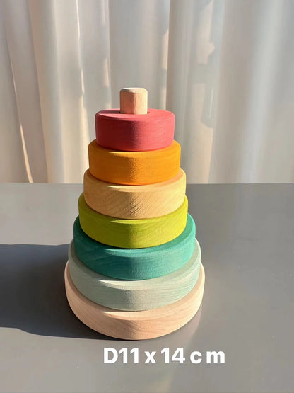 High Quality Wooden Toys Pastel Basswood Rainbow Stacking Blocks Pine Building Semi Sorting Peg Dolls Balls for Kids Play