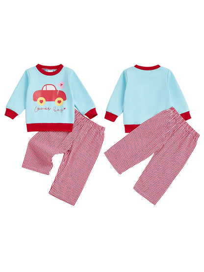 Baby Girl Valentine s Day Outfits Heart Print Ruffle Sleeve Top Elastic Waist Bowknot Leggings 2 Pcs Set for Toddler Girls
