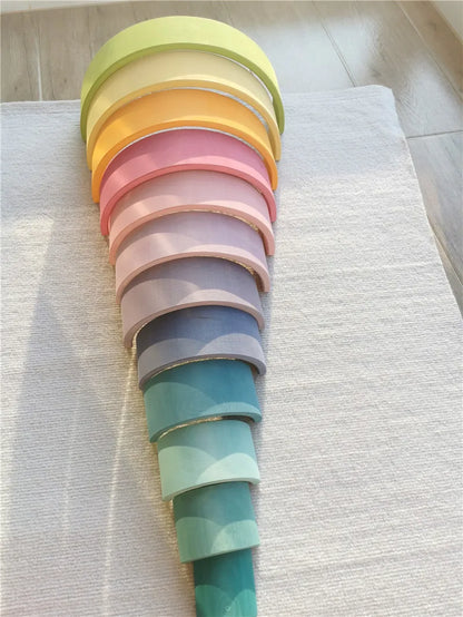 High Quality Wooden Toys Pastel Basswood Rainbow Stacking Blocks Pine Building Semi Sorting Peg Dolls Balls for Kids Play