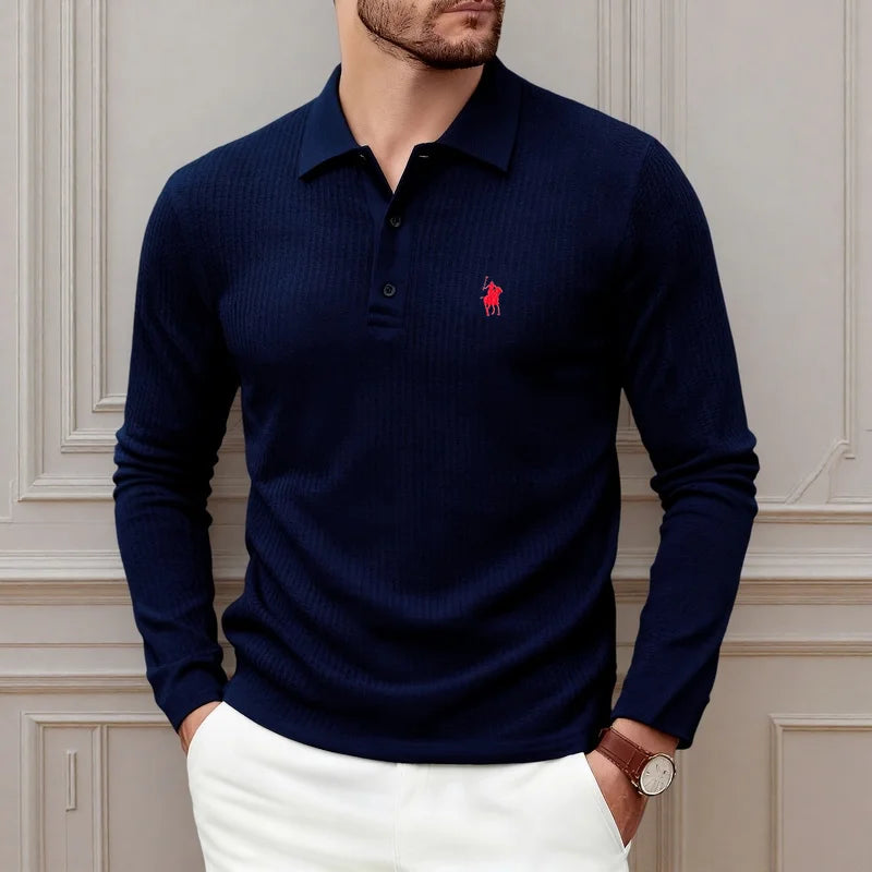 Luxury polo shirt embroidered long sleeved men's clothing 2025 autumn new style comfortable and breathable casual brand T-shirt