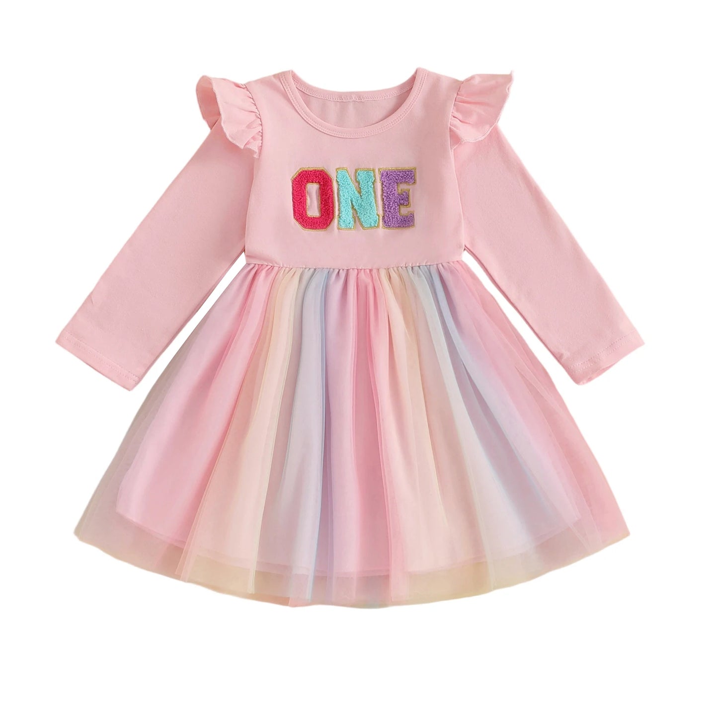 Cute Baby Girl Party Dress with Floral Embroidery Round Neck Long Sleeves Tulle Patchwork Princess Dress for Toddler s Birthday