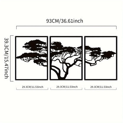 3pcs Black Metal Wall Art Decor Tree Of Life Metal Tree Wall Art Tree Sign Metal Wall Decoration Housewarming Hanging Wall Art