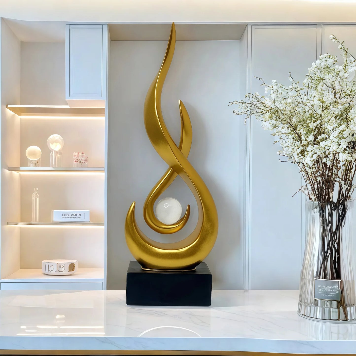 Luxury Flame Pearl Statue Office Living RoomTV Cabinet Wine Cabinet Sculpture Desk Ornament Study Office Home Interior Decor