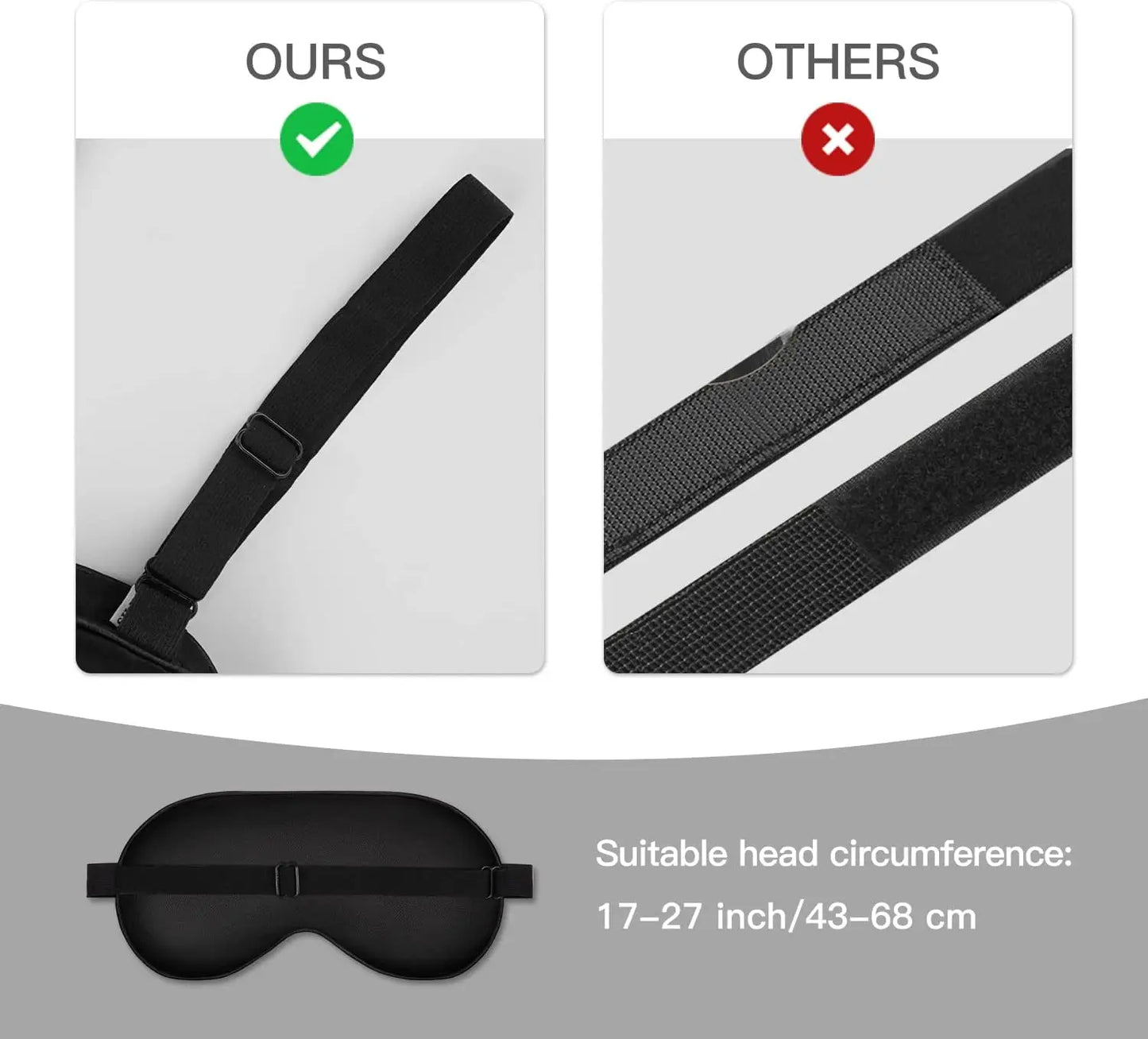 Silk Sleep Mask with Adjustable Strap, Satin Blackout Eye Mask for Men & Women, Comfortable Night Sleep Eyeshade (Black)