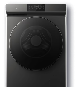 Modern washing machine with digital display on a white background